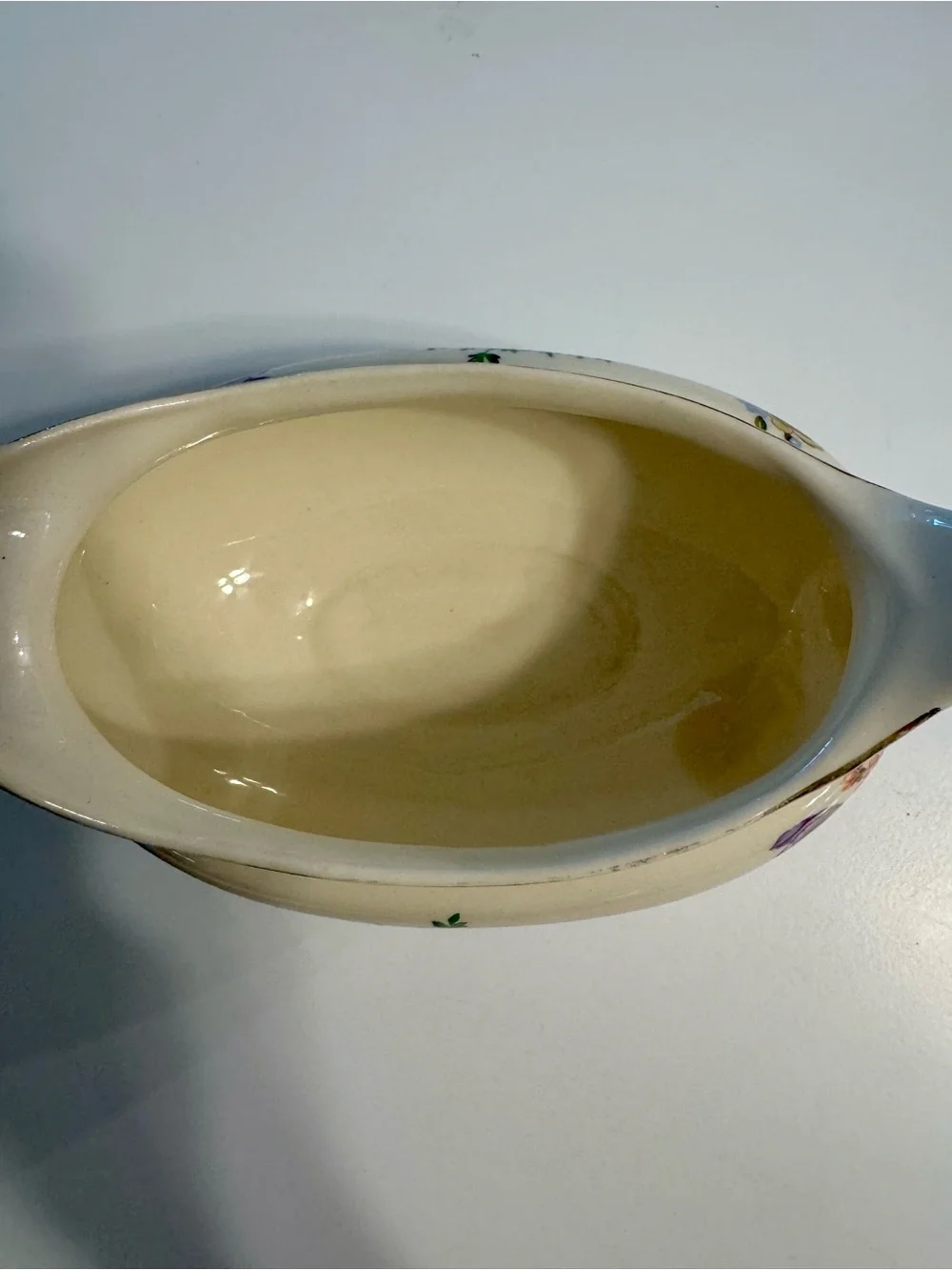 Vintage Cream Floral Porcelain Gravy Boat with Gold Trim